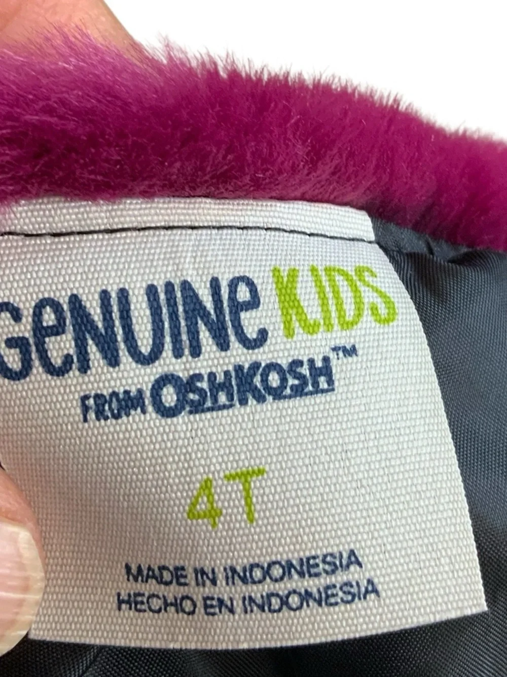 OshKosh B'gosh Navy Faux Fur Jacket with Magenta Floral Print